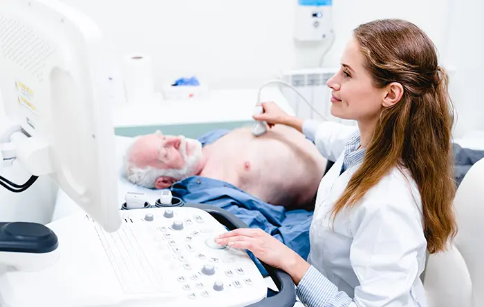 The doctor examines the patient before surgery