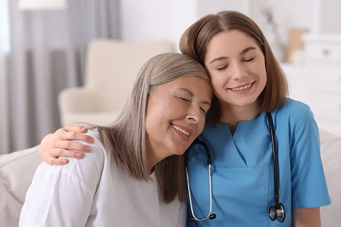 The patient in the doctor's arms feels safe and secure.